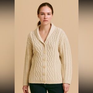 Parkhurst Cable Knit Cardigan Woman Medium Cream Shawl Collar Fisherman Preppy